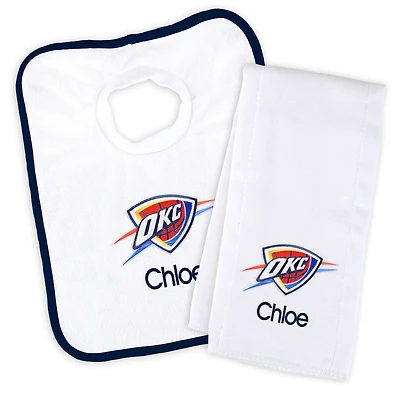 Newborn & Infant White Oklahoma City Thunder Personalized Bib & Burp Cloth Set