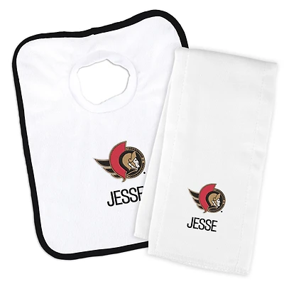 Newborn & Infant White Ottawa Senators Personalized Bib & Burp Cloth Set