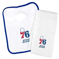 Newborn & Infant White Philadelphia 76ers Personalized Bib & Burp Cloth Set