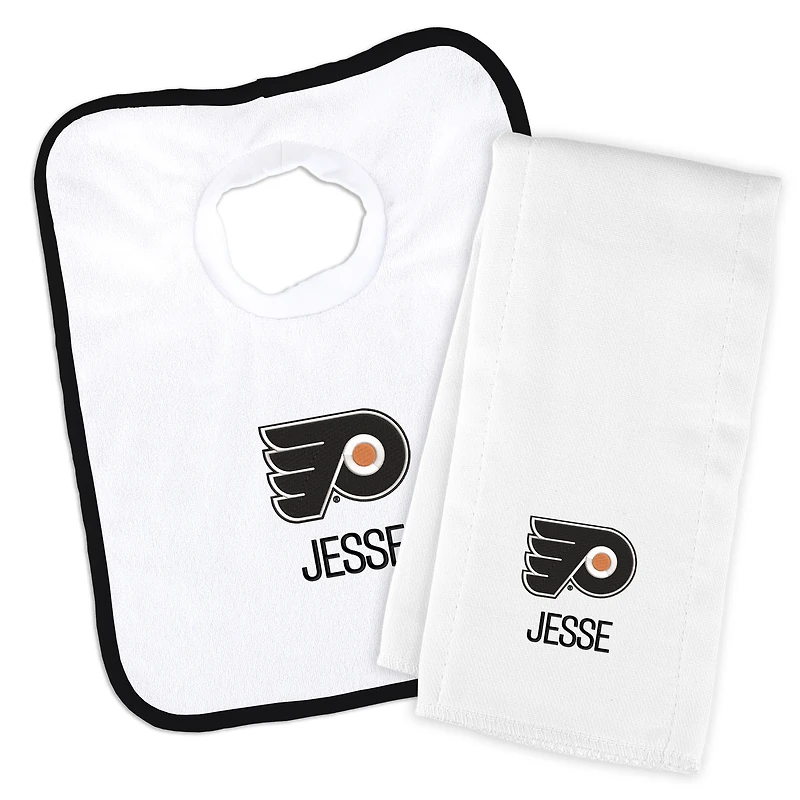 Newborn & Infant White Philadelphia Flyers Personalized Bib & Burp Cloth Set