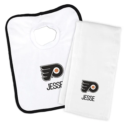 Newborn & Infant White Philadelphia Flyers Personalized Bib & Burp Cloth Set