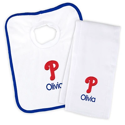 Newborn & Infant White Philadelphia Phillies Personalized Bib & Burp Cloth Set