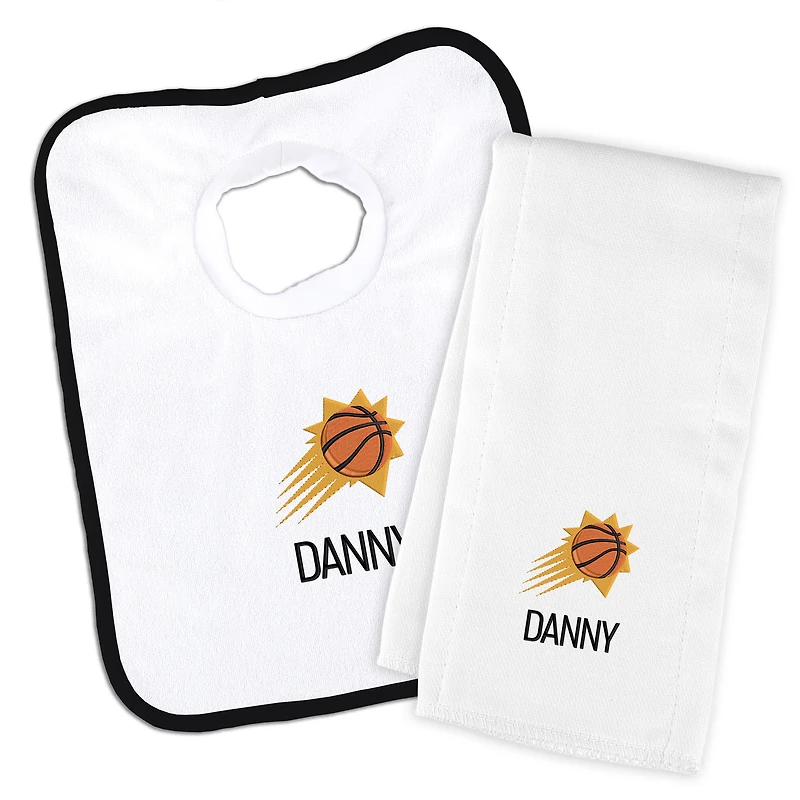 Newborn & Infant White Phoenix Suns Personalized Bib & Burp Cloth Set