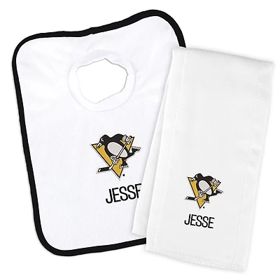 Newborn & Infant White Pittsburgh Penguins Personalized Bib & Burp Cloth Set