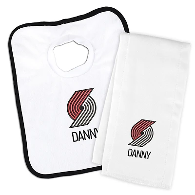Newborn & Infant White Portland Trail Blazers Personalized Bib & Burp Cloth Set