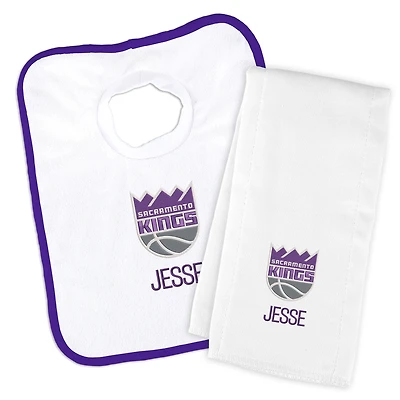 Newborn & Infant White Sacramento Kings Personalized Bib & Burp Cloth Set