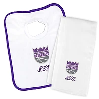 Newborn & Infant White Sacramento Kings Personalized Bib & Burp Cloth Set