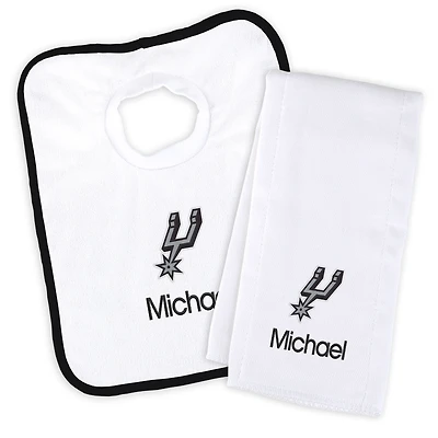 Newborn & Infant White San Antonio Spurs Personalized Bib & Burp Cloth Set
