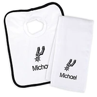 Newborn & Infant White San Antonio Spurs Personalized Bib & Burp Cloth Set