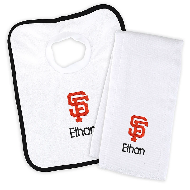 Newborn & Infant White San Francisco Giants Personalized Bib & Burp Cloth Set