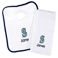 Newborn & Infant White Seattle Mariners Personalized Bib & Burp Cloth Set