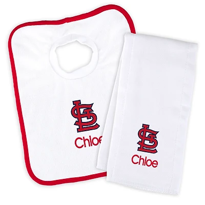 Newborn & Infant White St. Louis Cardinals Personalized Bib & Burp Cloth Set