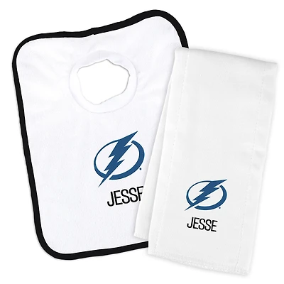 Newborn & Infant White Tampa Bay Lightning Personalized Bib & Burp Cloth Set