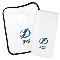 Newborn & Infant White Tampa Bay Lightning Personalized Bib & Burp Cloth Set