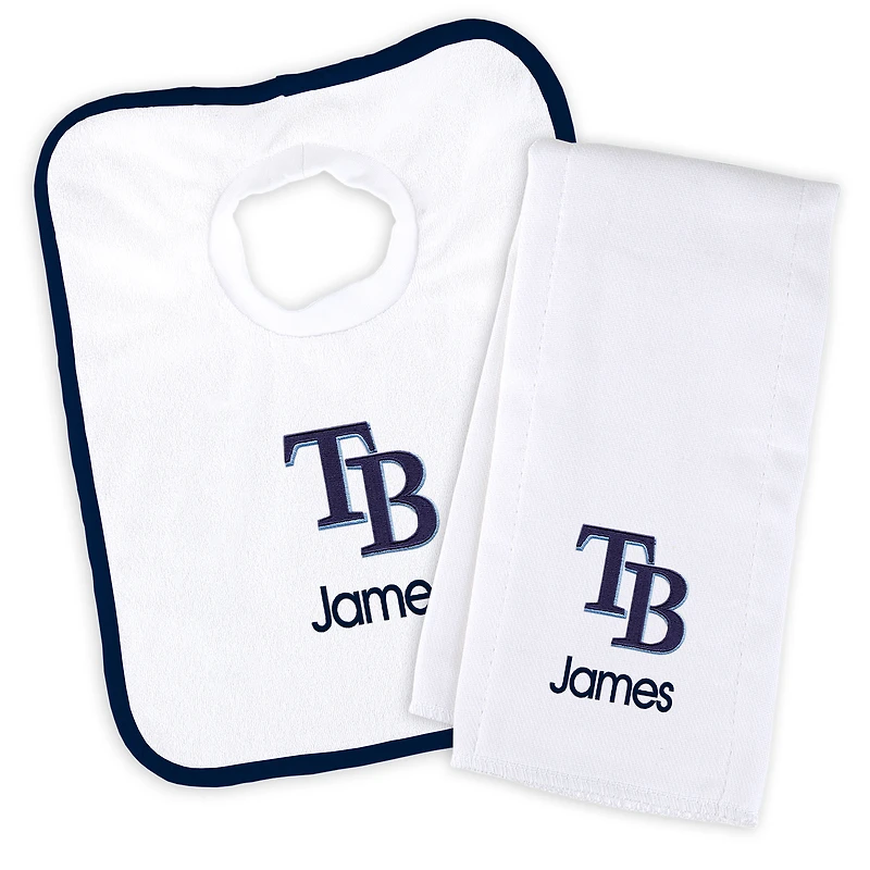 Newborn & Infant White Tampa Bay Rays Personalized Bib & Burp Cloth Set