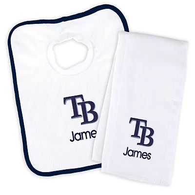 Newborn & Infant White Tampa Bay Rays Personalized Bib & Burp Cloth Set