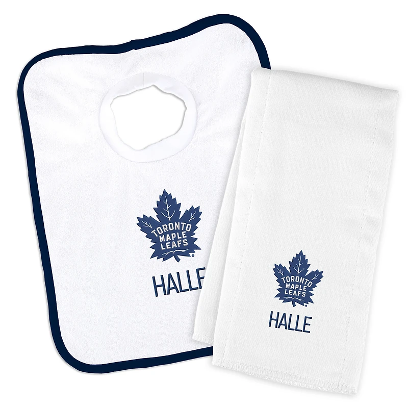 Newborn & Infant White Toronto Maple Leafs Personalized Bib & Burp Cloth Set