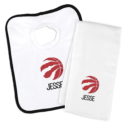Newborn & Infant White Toronto Raptors Personalized Bib & Burp Cloth Set