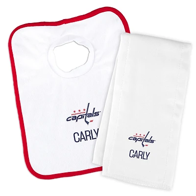 Newborn & Infant White Washington Capitals Personalized Bib & Burp Cloth Set