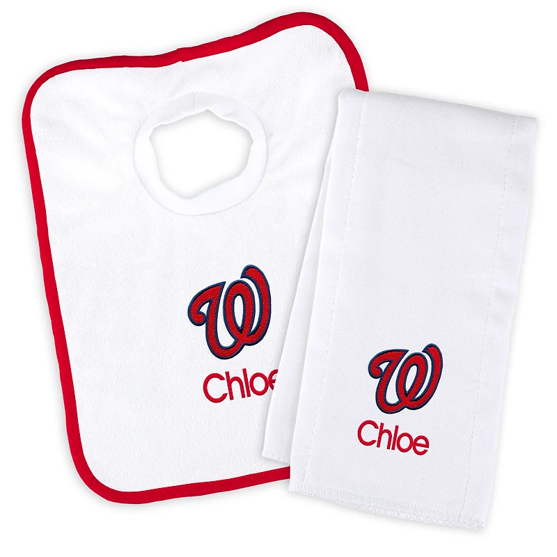 Newborn & Infant White Washington Nationals Personalized Bib & Burp Cloth Set