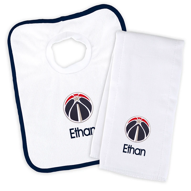 Newborn & Infant White Washington Wizards Personalized Bib & Burp Cloth Set