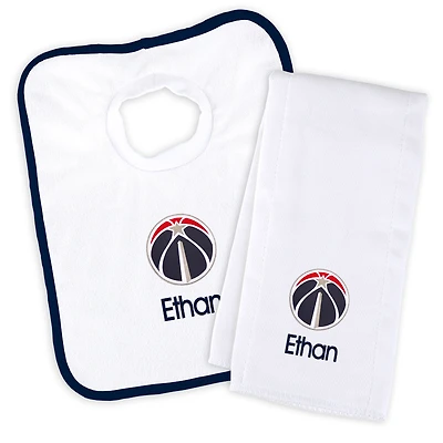 Newborn & Infant White Washington Wizards Personalized Bib & Burp Cloth Set
