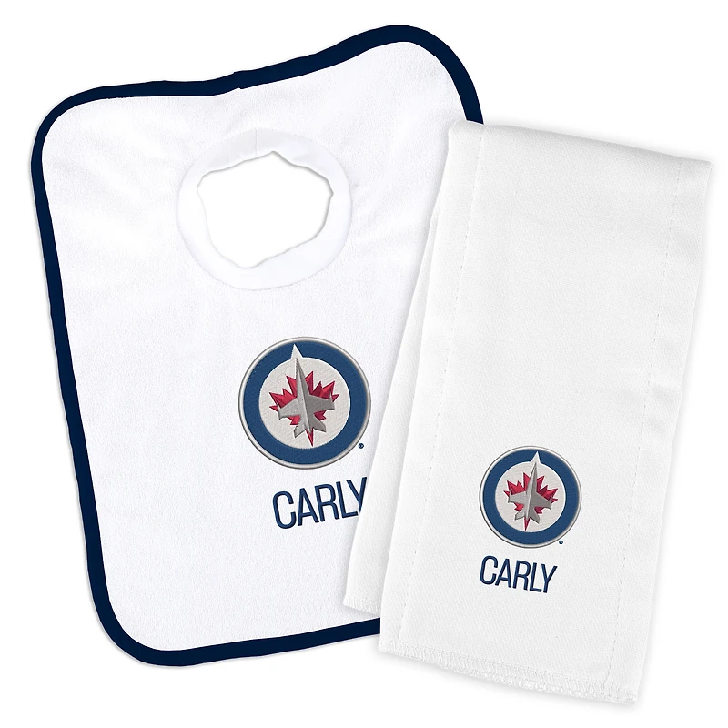 Newborn & Infant White Winnipeg Jets Personalized Bib & Burp Cloth Set