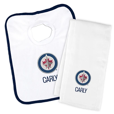 Newborn & Infant White Winnipeg Jets Personalized Bib & Burp Cloth Set