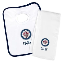 Newborn & Infant White Winnipeg Jets Personalized Bib & Burp Cloth Set