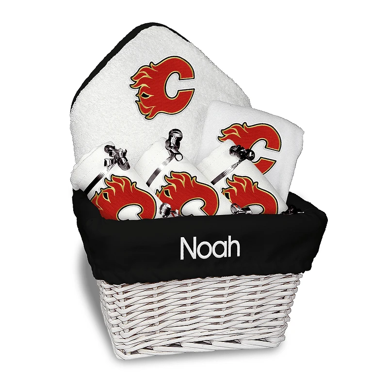 Newborn & Infant White Calgary Flames Personalized Medium Gift Basket