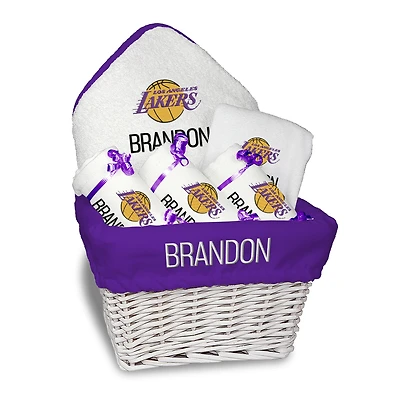 Newborn & Infant White Los Angeles Lakers Personalized Medium Gift Basket