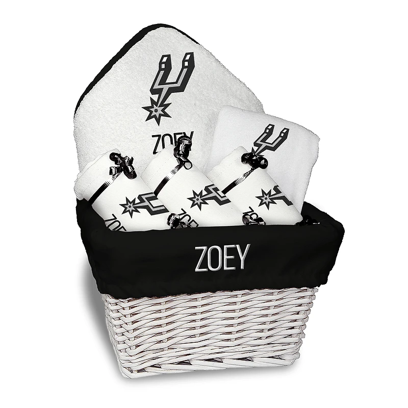 Newborn & Infant White San Antonio Spurs Personalized Medium Gift Basket