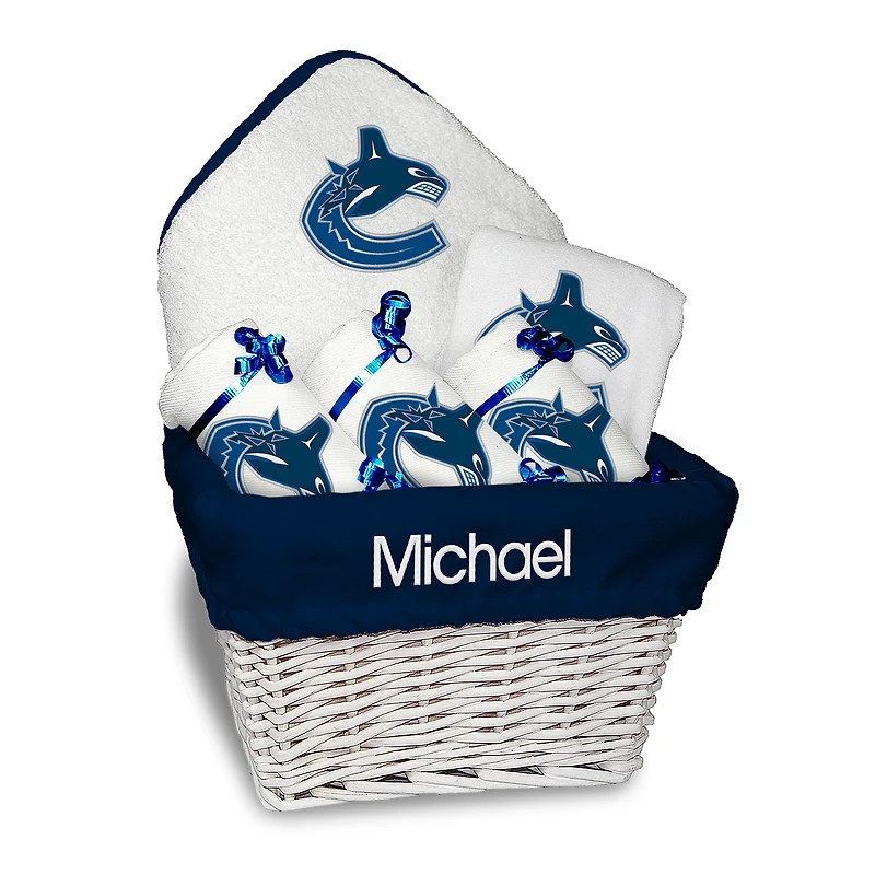 Newborn & Infant White Vancouver Canucks Personalized Medium Gift Basket