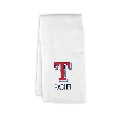 Infant White Texas Rangers Personalized Burp Cloth
