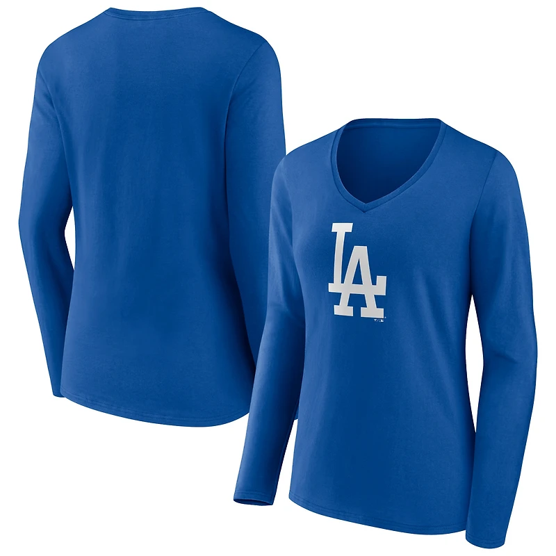 Women's Royal Los Angeles Dodgers Team Color Primary Logo V-Neck Long Sleeve T-Shirt
