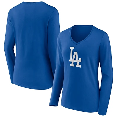Women's Royal Los Angeles Dodgers Team Color Primary Logo V-Neck Long Sleeve T-Shirt