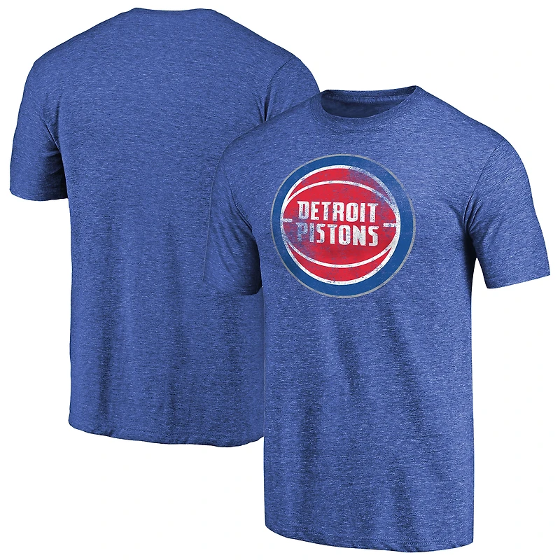 Men's Heathered Blue Detroit Pistons Distressed Team Logo II Tri-Blend V-Neck T-Shirt