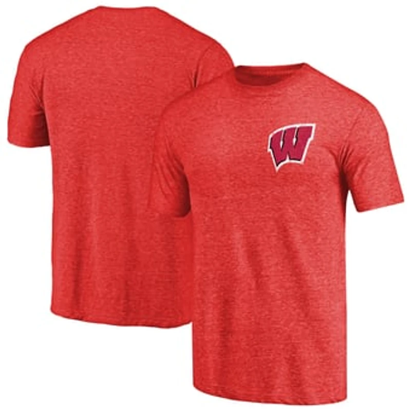 Men's Red Heather Wisconsin Badgers Left Chest Distressed Logo Tri-Blend T-Shirt