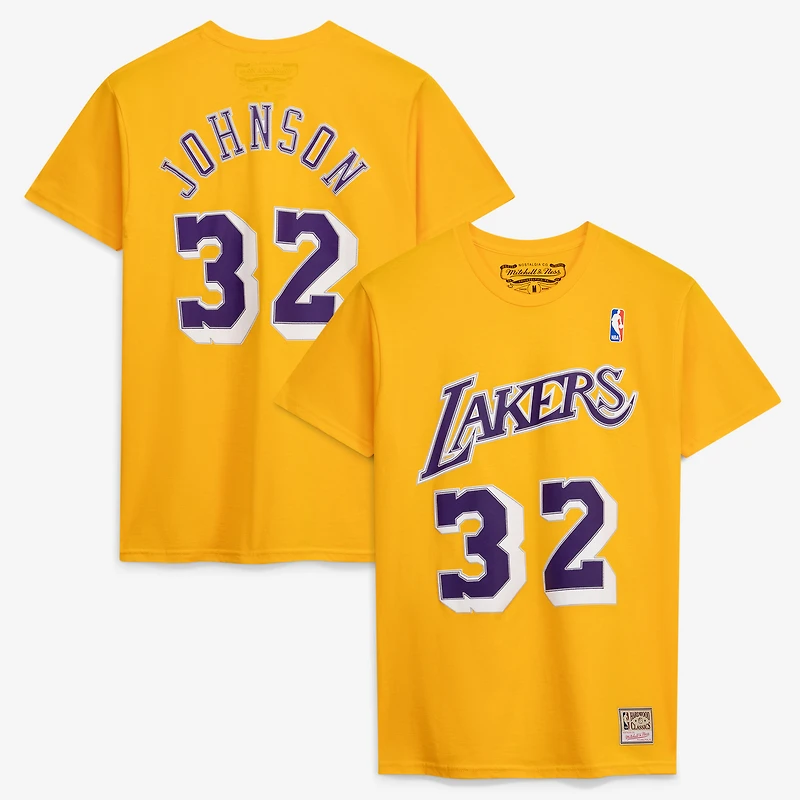 Men's Mitchell & Ness Magic Johnson Gold Los Angeles Lakers Hardwood Classics Retro Name & Number T-Shirt