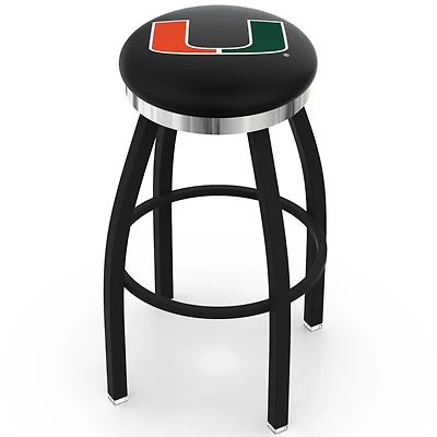 Miami Hurricanes 30" Black Wrinkle Swivel Bar Stool with Chrome Accent Ring