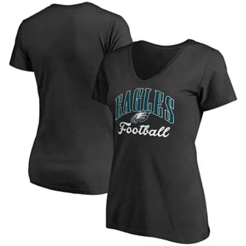 Women's Black Philadelphia Eagles Victory Script V-Neck T-Shirt