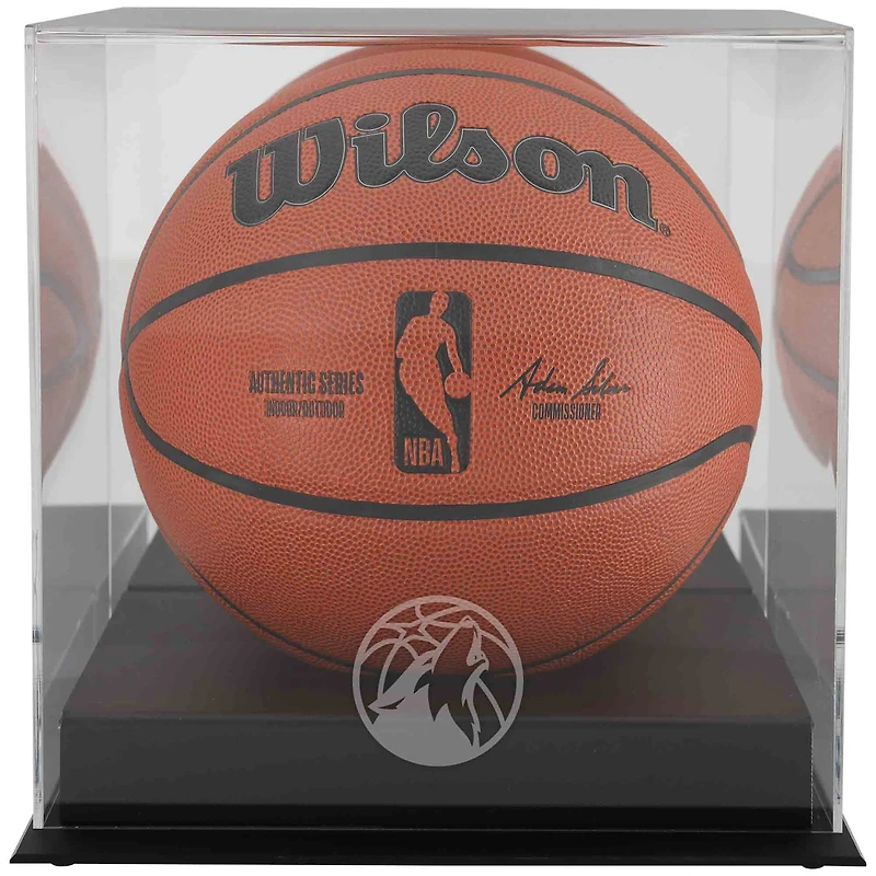 Minnesota Timberwolves Black Base Team Logo Basketball Display Case with Mirrored Back