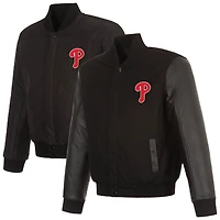 Men's JH Design Black Philadelphia Phillies Wool & Leather Reversible Jacket