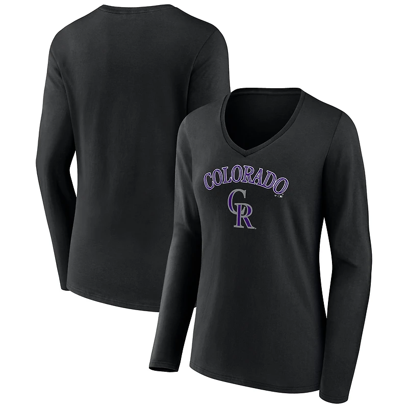 Women's Black Colorado Rockies Team Lockup Slim Fit Long Sleeve V-Neck T-Shirt