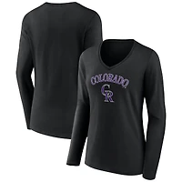 Women's Black Colorado Rockies Team Lockup Slim Fit Long Sleeve V-Neck T-Shirt