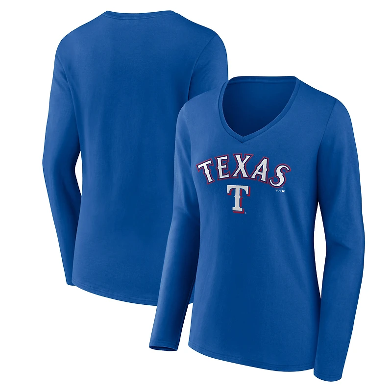 Women's Royal Texas Rangers Team Lock Up Long Sleeve V-Neck T-Shirt
