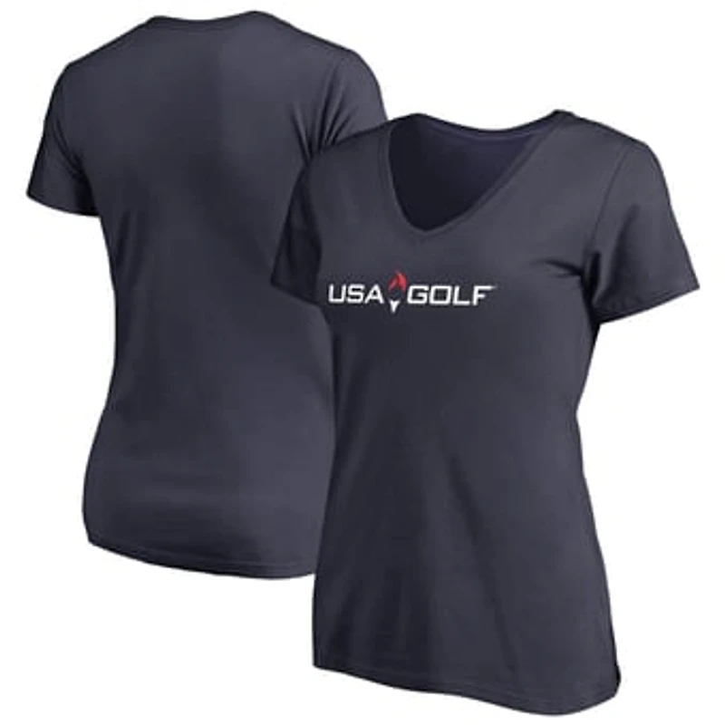 Women's Navy USA Golf Primary Logo V-Neck T-Shirt