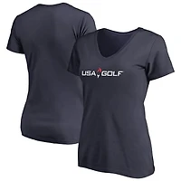 Women's Navy USA Golf Primary Logo V-Neck T-Shirt