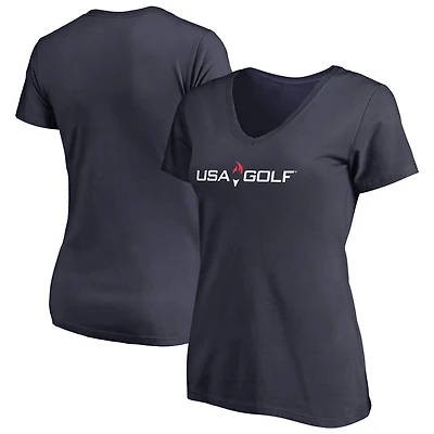 Women's Navy USA Golf Primary Logo V-Neck T-Shirt