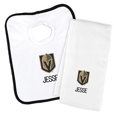 Newborn & Infant White Vegas Golden Knights Personalized Bib & Burp Cloth Set